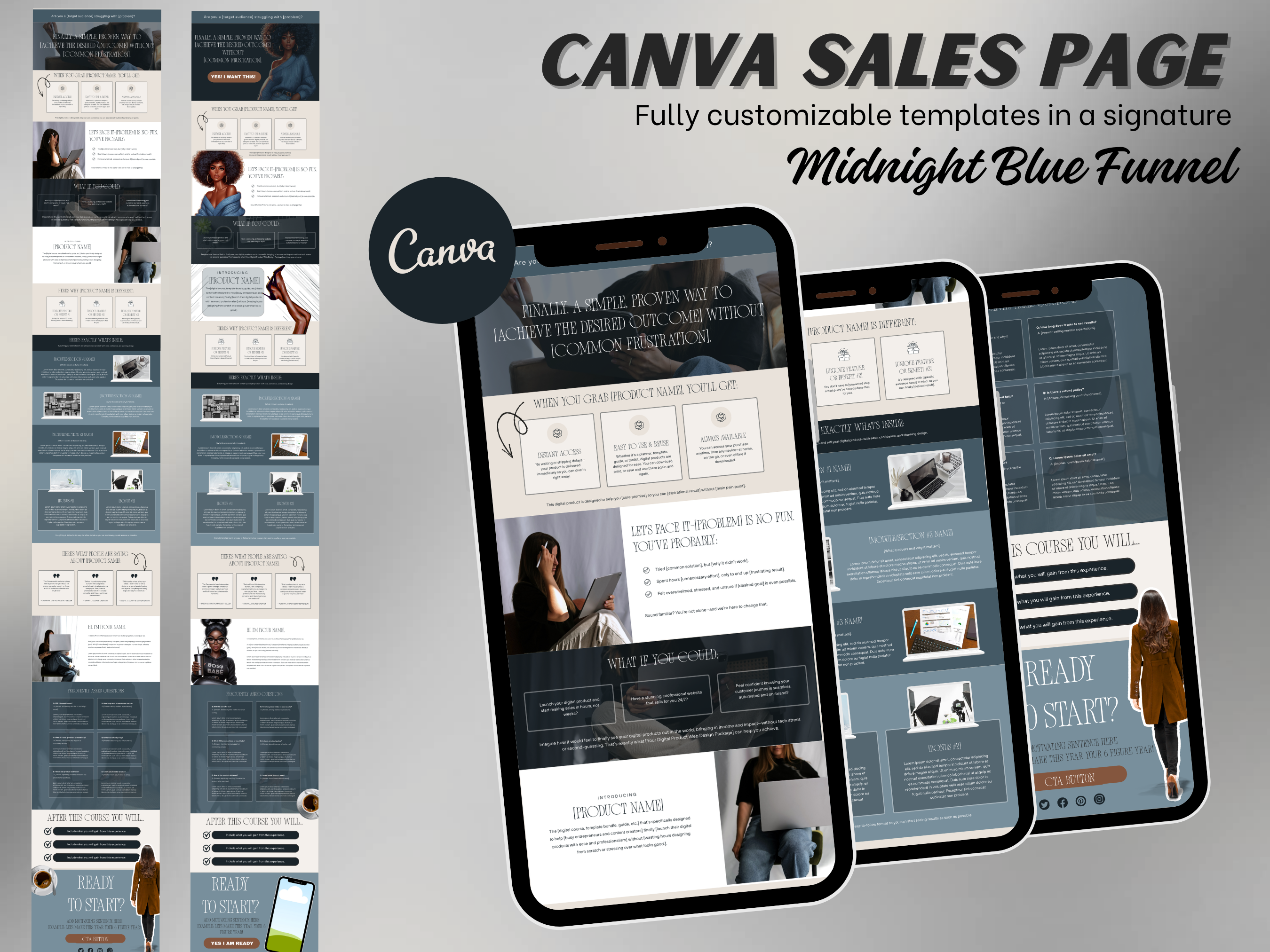 Midnight Blue Canva Sales Page Template | Stan Store & Beacons (Digital Download)