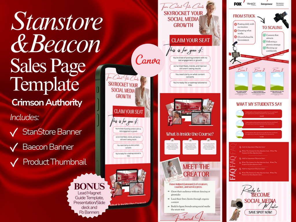 Crimson Authority Canva Sales Page Bundle for Stan Store & Beacons