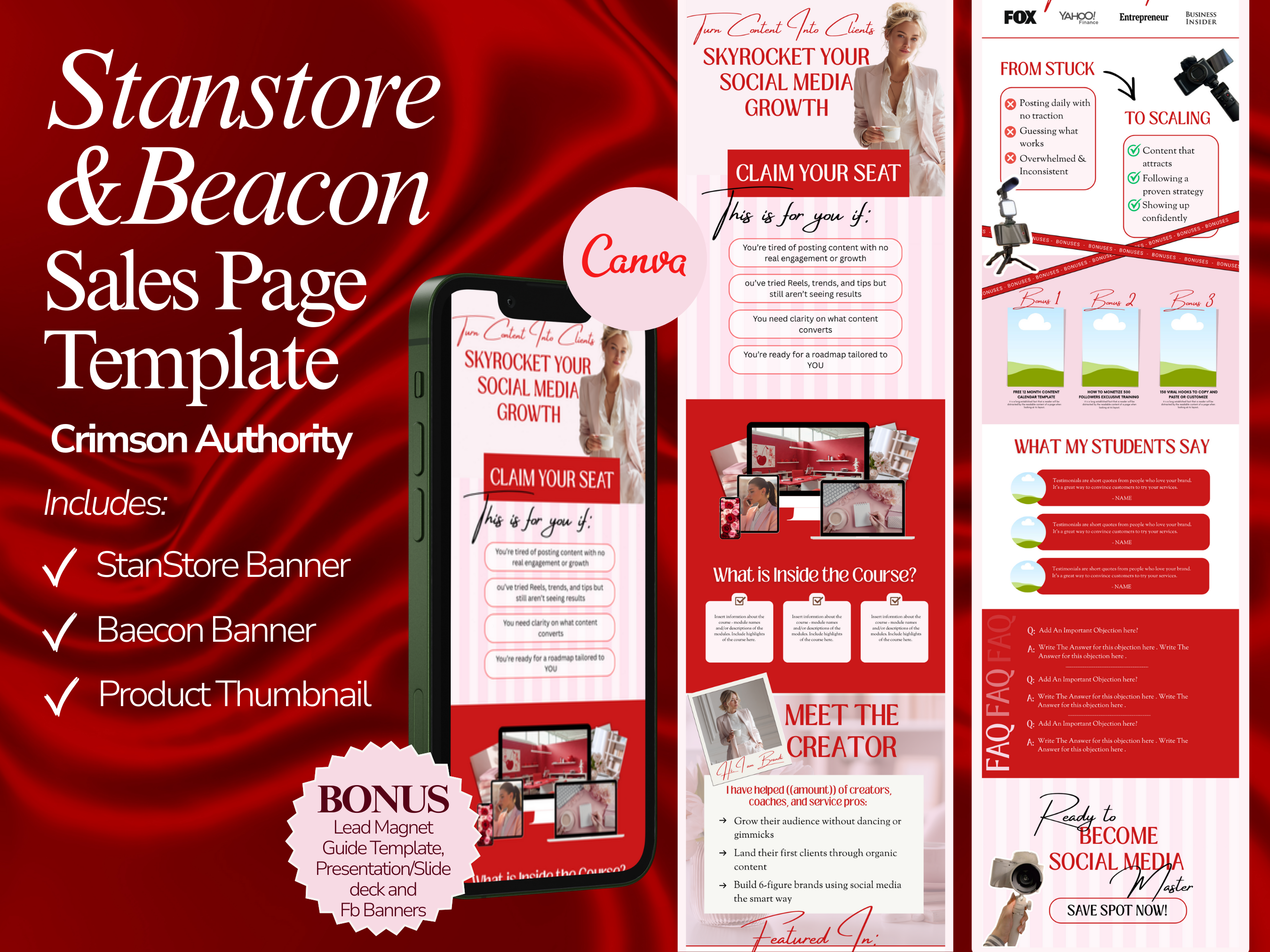 Crimson Authority Canva Sales Page Bundle for Stan Store & Beacons