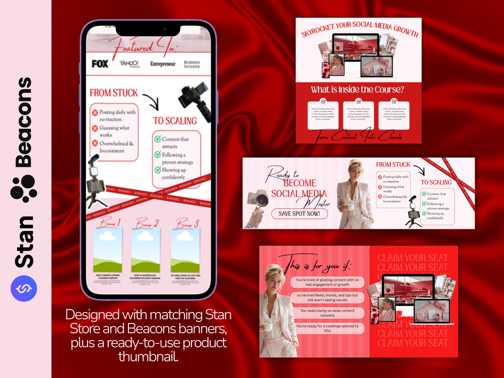 Crimson Authority Canva Sales Page Bundle for Stan Store & Beacons