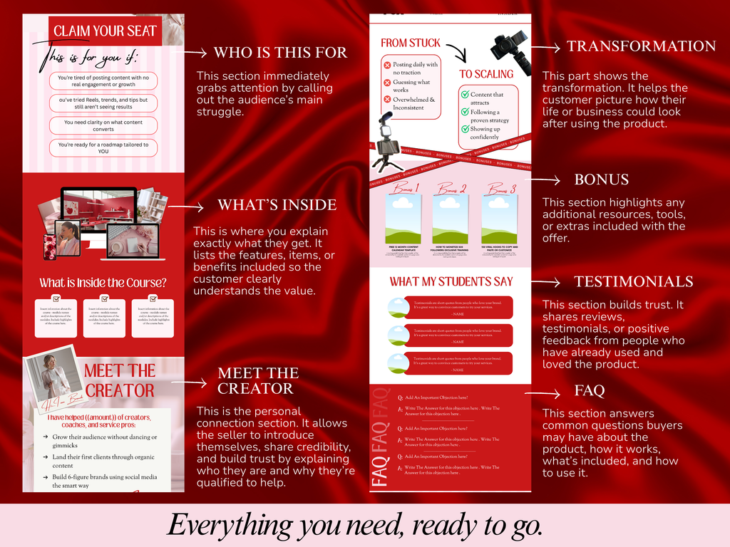 Crimson Authority Canva Sales Page Bundle for Stan Store & Beacons