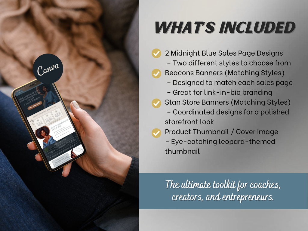 Midnight Blue Canva Sales Page Template | Stan Store & Beacons (Digital Download)